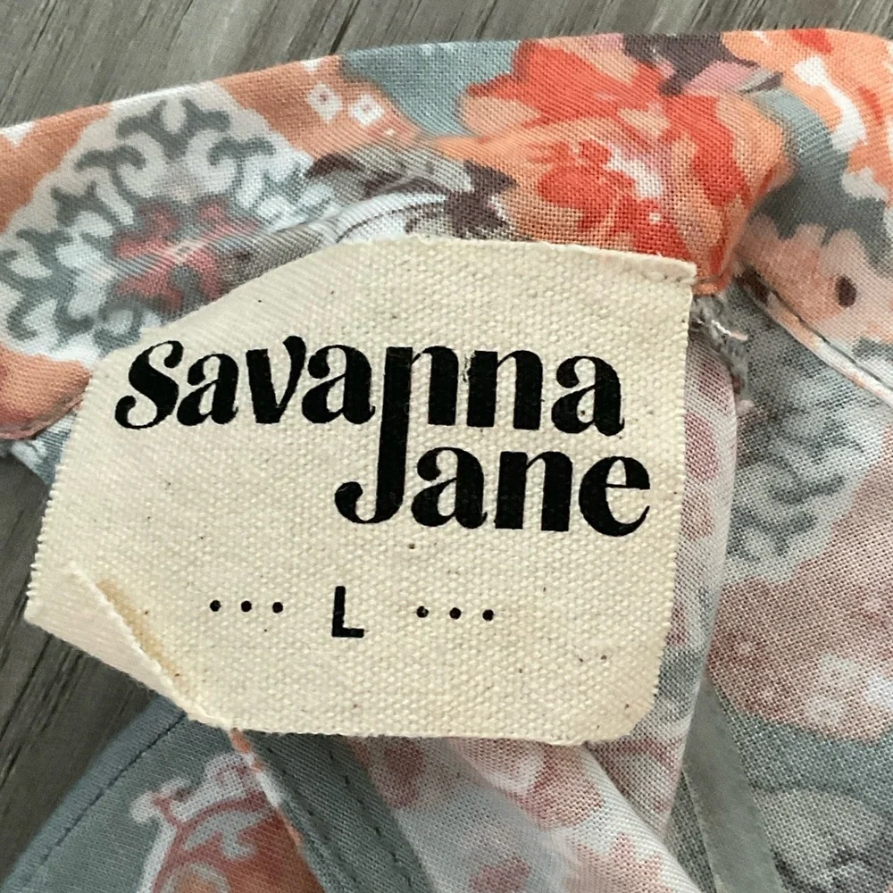 Savanna Jane Women’s Floral Gray and Orange Blouse Size Large - Picture 2 of 7